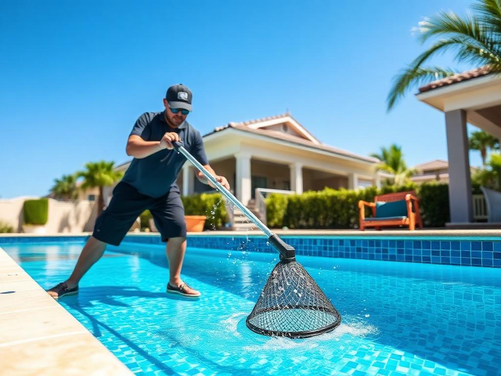 Fred's technician cleaning a pool